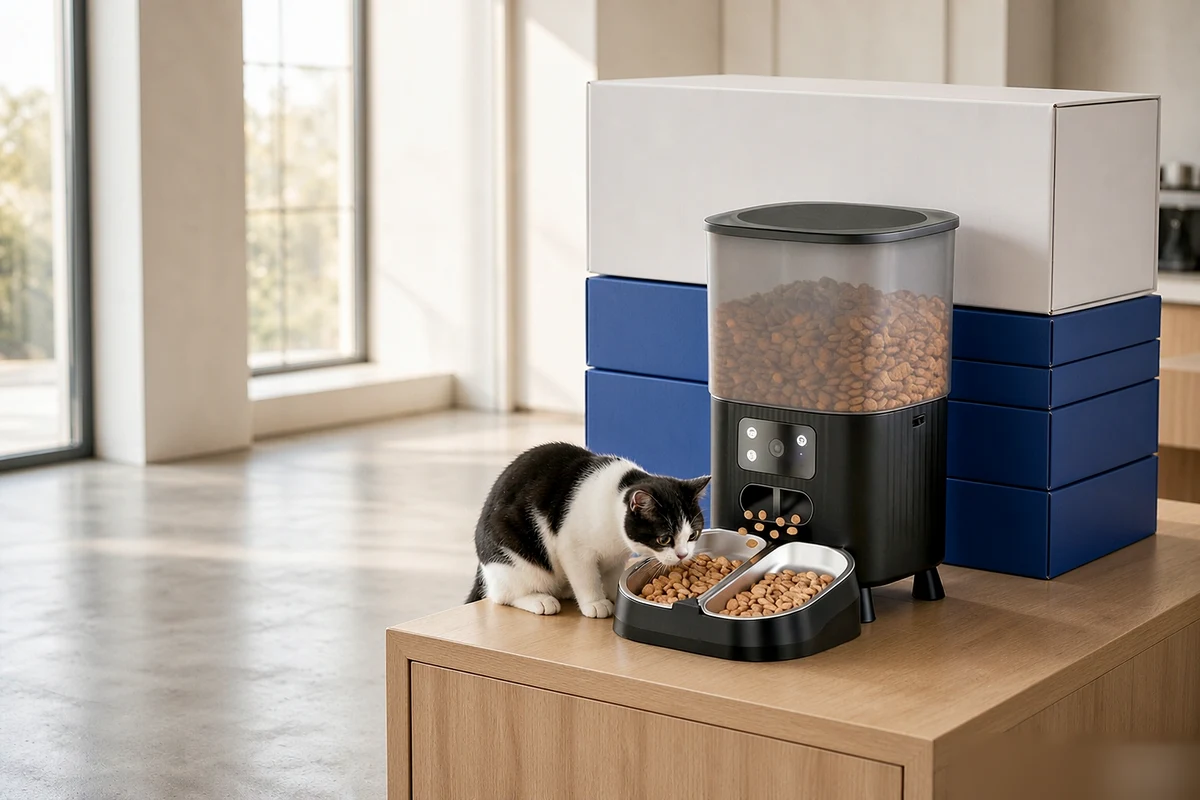 OEM custom 8L dual-bowl smart pet feeder with camera for European brand