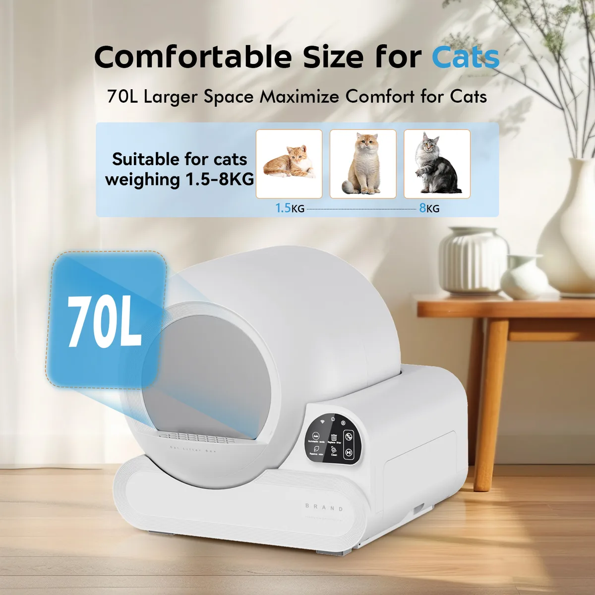 Smart Self-Cleaning Cat Litter Box APP Control Eco Deodorizing 70L - detail