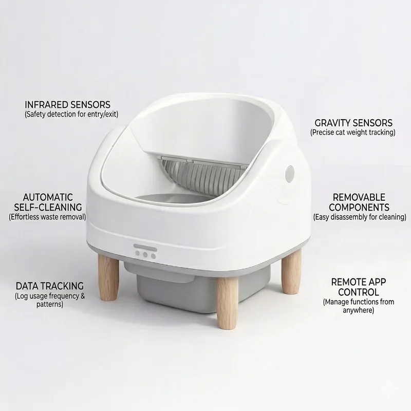 Offene Smart-Katzenklo mit Selbstreinigung, App-Steuerung, dualen Sicherheitssensoren, 70L