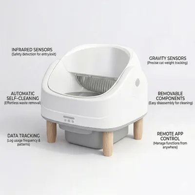 Open-Top Self Cleaning Smart Cat Litter Box APP Control Dual Safety Sensors 70L
