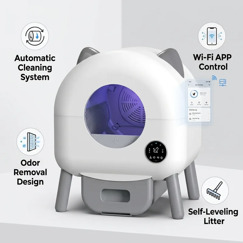 OEM Automatische selbstreinigende Katzentoilette, Smart-APP-gesteuert, geruchsfrei