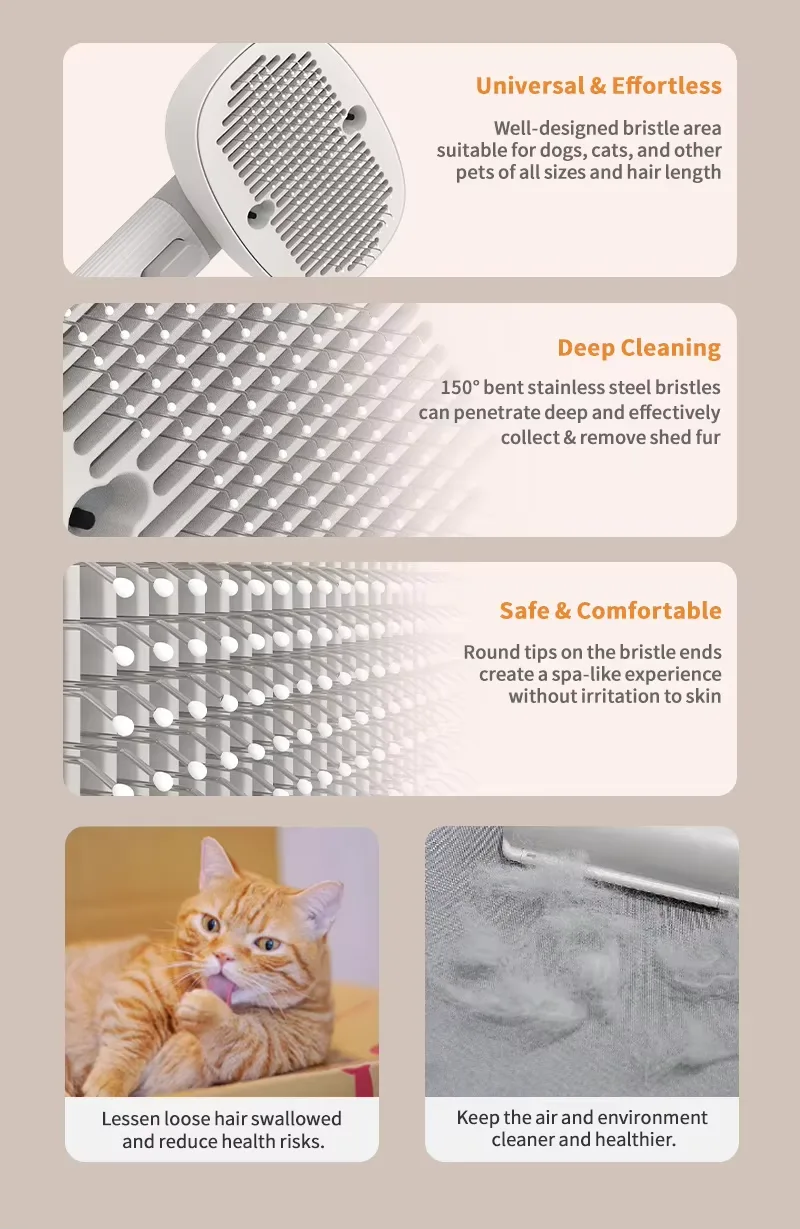 Elektrische Vibrationsmassage-Bürste für Haustiere, selbstreinigende Slicker-Bürste für Katzen und Hunde - detail