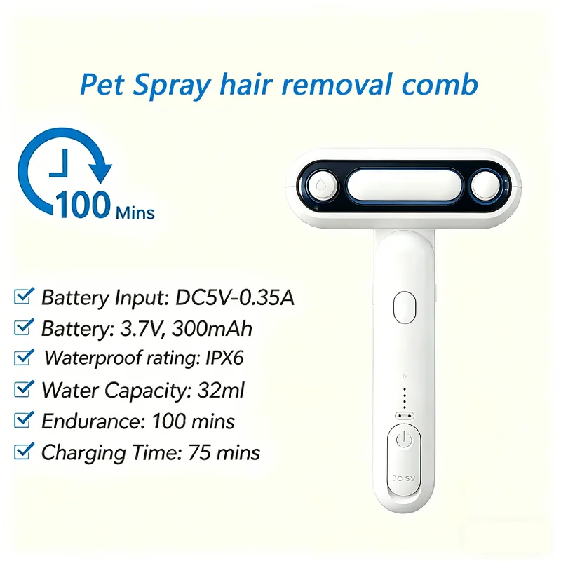 Selbstreinigendes Tierpflege-Set Wasserspray Akku-Bürste für Hunde und Katzen