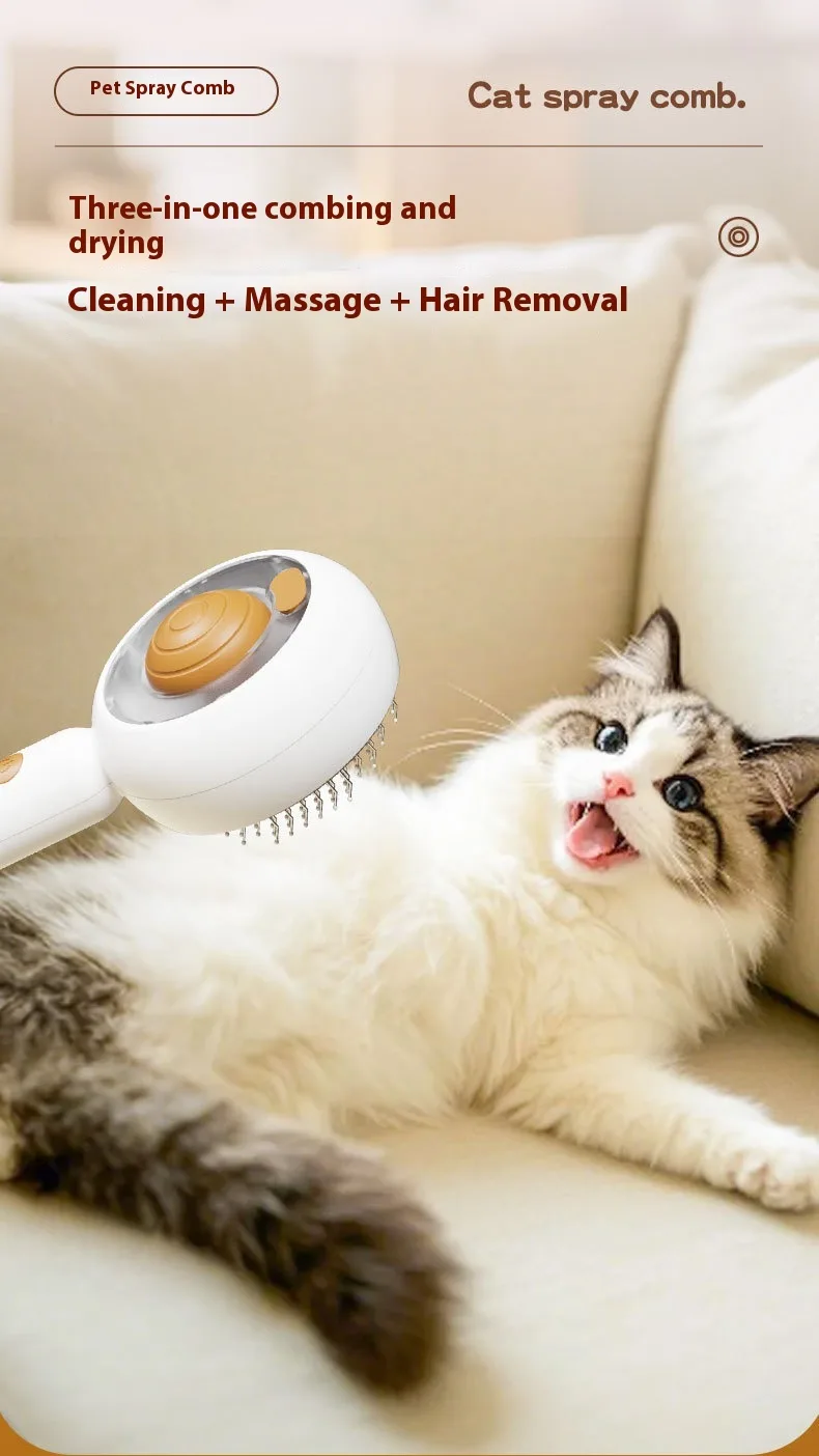 Custom Logo Electric Spray Cat Brush Self Cleaning Dog Grooming Brush - detail