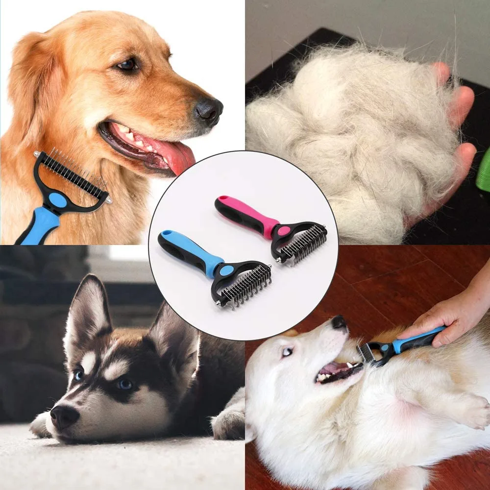 Kit de aseo: cepillo masajeador de autolimpieza contra la muda y peine desenredante para perros y gatos - detail