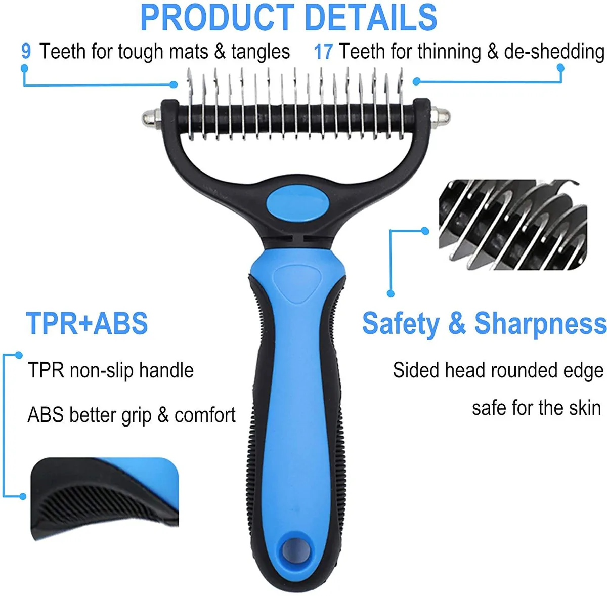 Self-Cleaning Deshedding Massage Brush Dematting Comb Groom Kit for Dogs Cats - detail