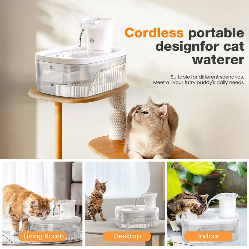 Wireless Automatic Pet Water Fountain 2.5L 2200mAh Rechargeable Infrared Sensor
