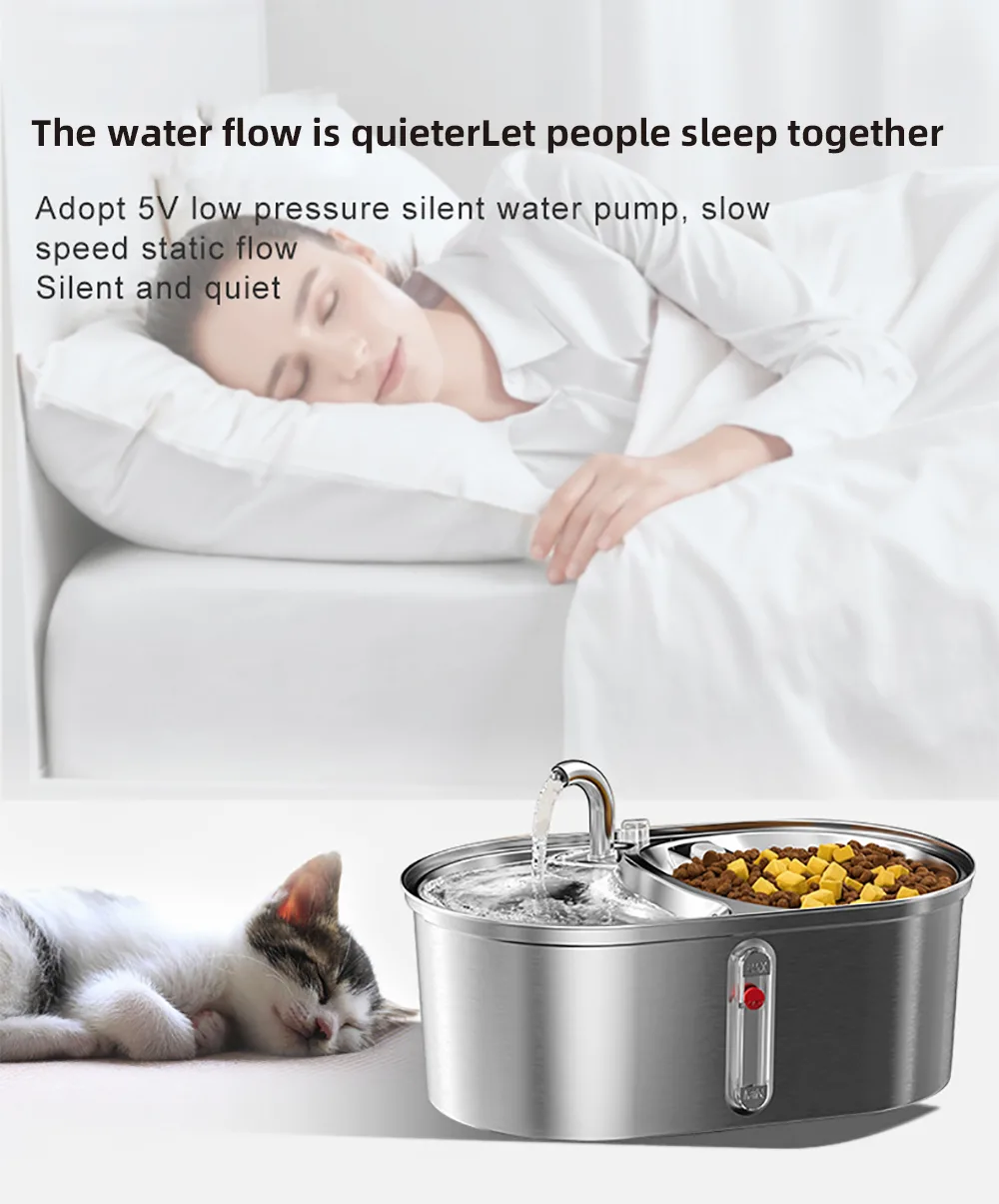 3.2L Trinkbrunnen für Haustiere aus Edelstahl, automatisch, IPX5 wasserdicht, USB-wiederaufladbar - detail