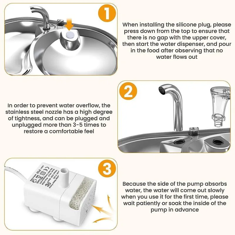 3.2L Trinkbrunnen für Haustiere aus Edelstahl, automatisch, IPX5 wasserdicht, USB-wiederaufladbar