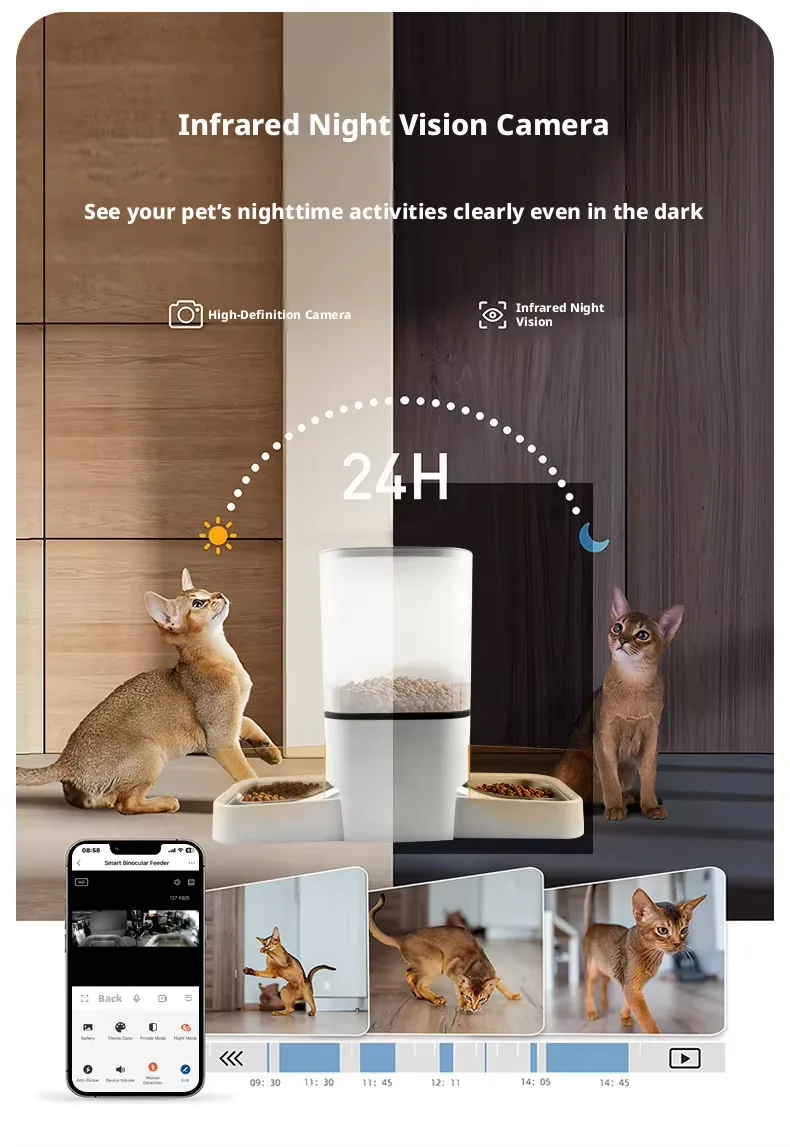 Comedero automático inteligente para mascotas de 6L con WiFi, cámara HD, grabación de voz y doble comedero - detail