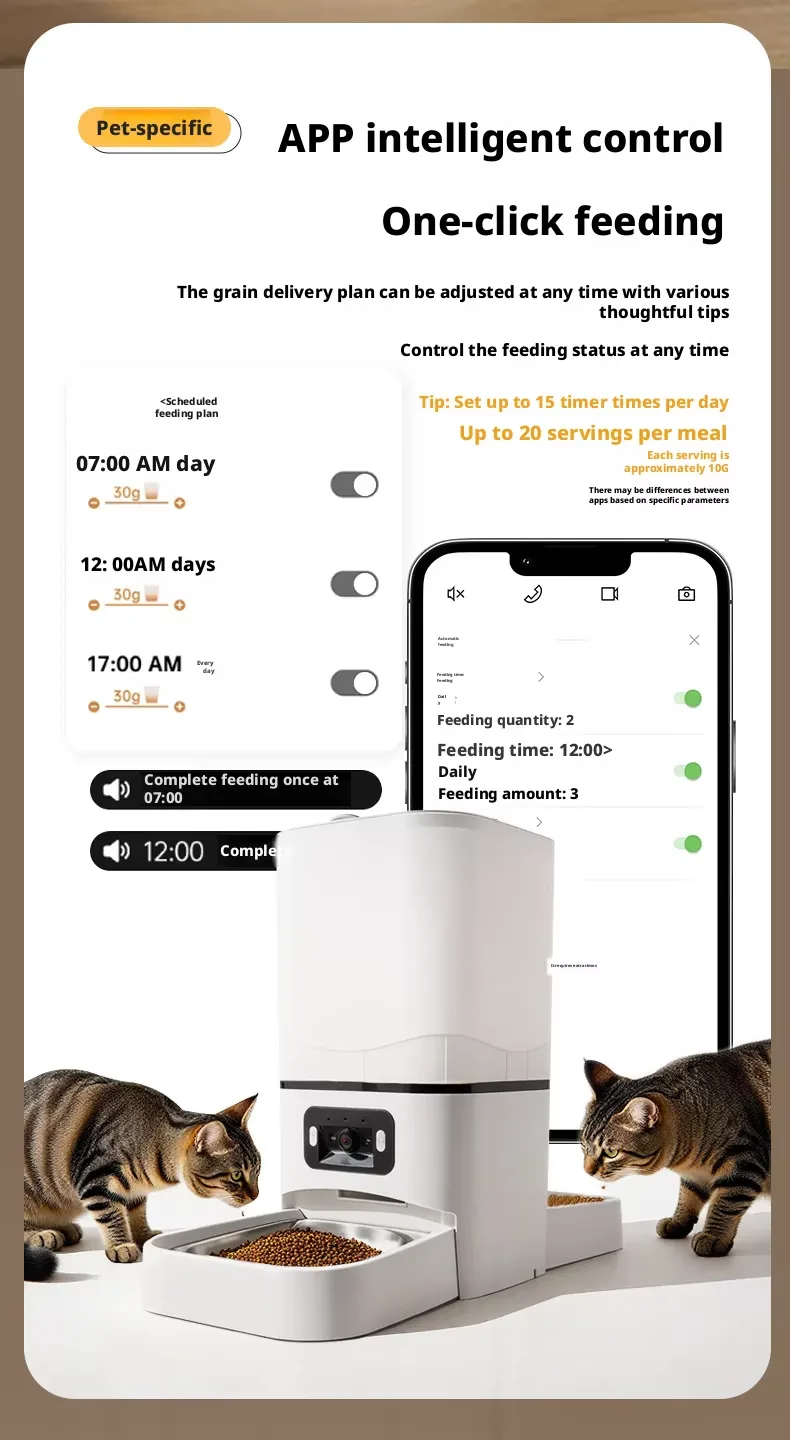 Comedero automático inteligente para mascotas de 6L con WiFi, cámara HD, grabación de voz y doble comedero - detail