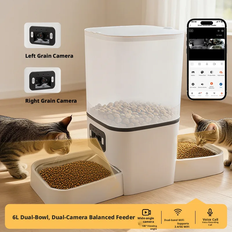 Comedero automático inteligente para mascotas de 6L con WiFi, cámara HD, grabación de voz y doble comedero
