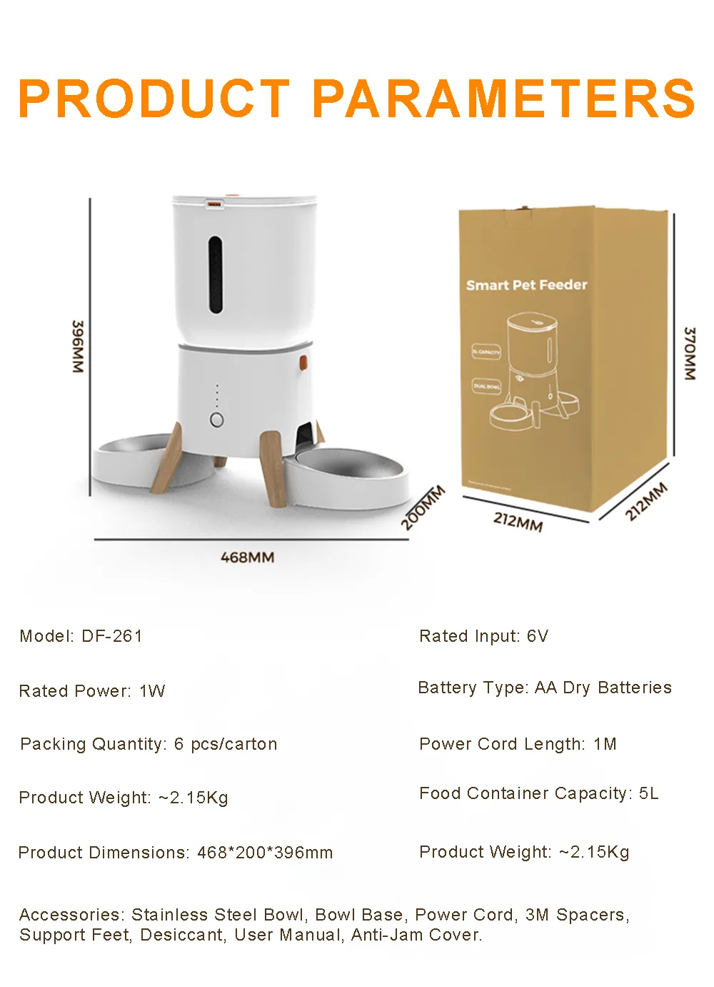 Smart Pet Feeder 5L Large Capacity WiFi APP Control Dry Food Dispenser - detail