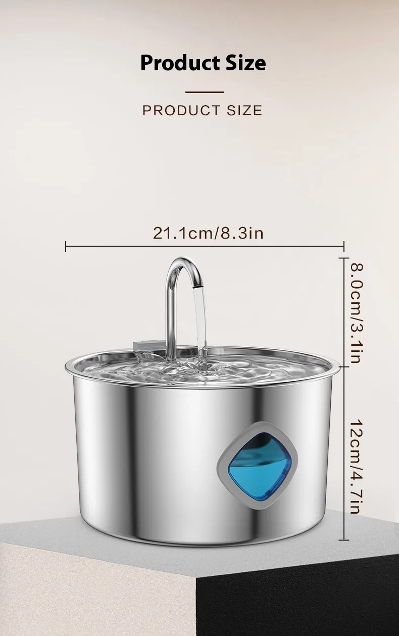 Fuente de Agua Automática para Mascotas de Acero Inoxidable Total, 3.2L, para Gatos y Perros - detail