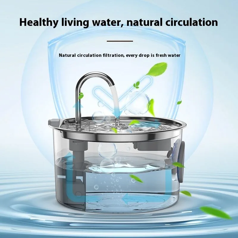 Fuente de Agua Automática para Mascotas de Acero Inoxidable Total, 3.2L, para Gatos y Perros