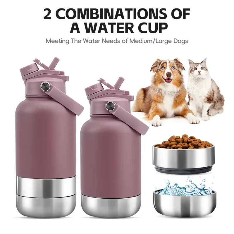 3 in 1 Tragbare Hunde-Reisewasserflasche aus Edelstahl, isoliert - detail