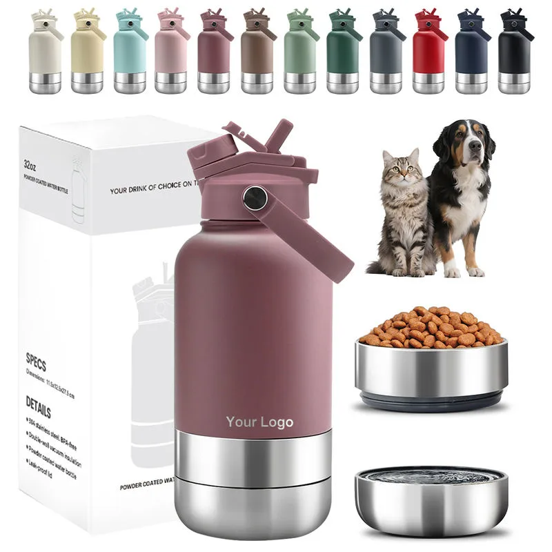 3 in 1 Tragbare Hunde-Reisewasserflasche aus Edelstahl, isoliert