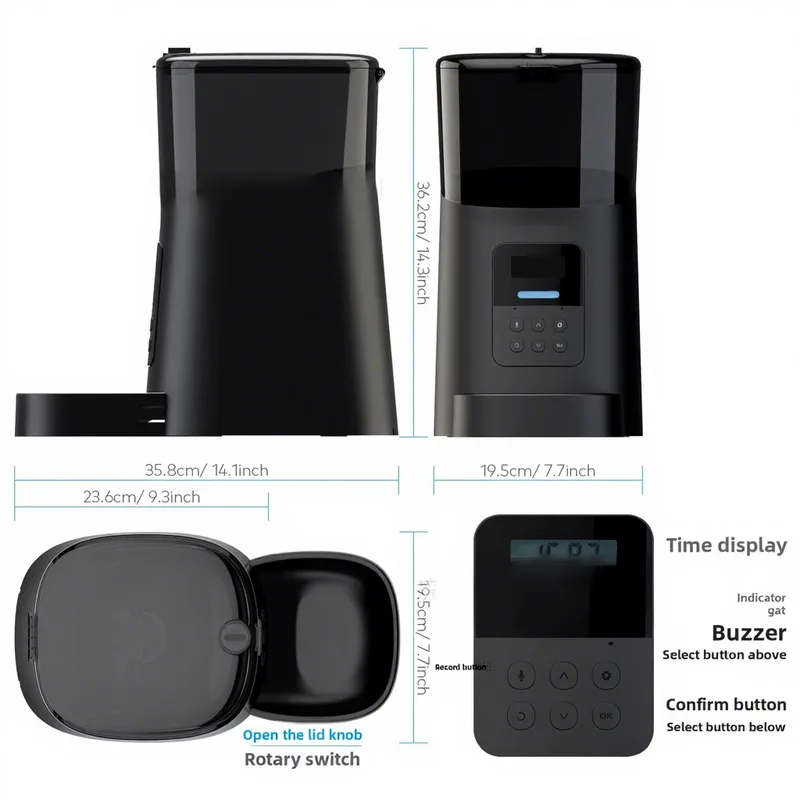 Distributeur automatique de nourriture pour animaux 6L minuté à dosage quantitatif, alimenté par adaptateur, pour chiens et chats
