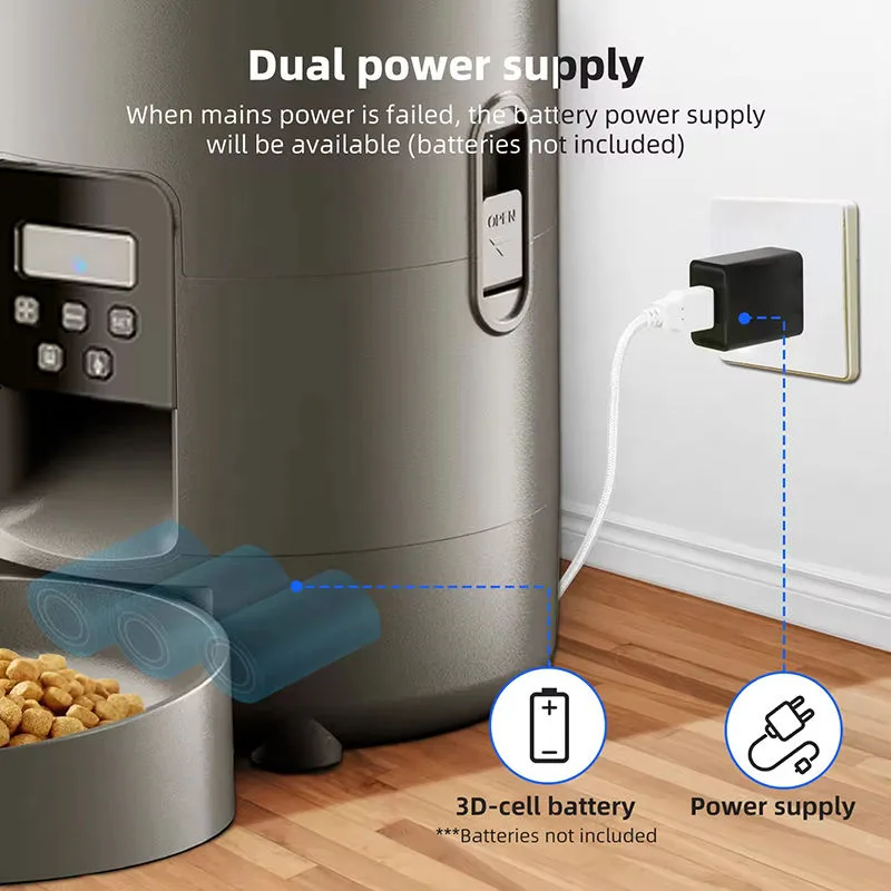 2Lスマートペットフィーダー 自動猫フードディスペンサー ドライフードボタン式給餌ボウル