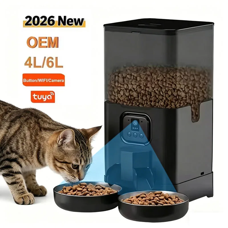 4L/6L OEM Automatischer Katzenfutter-Spender mit Doppelnapf und Kamera, TUYA APP, Edelstahlnapf