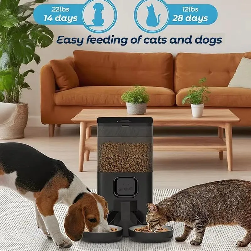 4L/6L OEM Automatischer Katzenfutter-Spender mit Doppelnapf und Kamera, TUYA APP, Edelstahlnapf