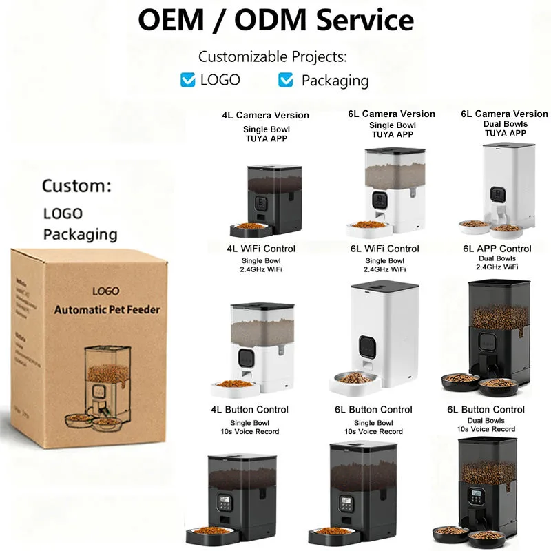 4L/6L OEM Automatischer Katzenfutter-Spender mit Doppelnapf und Kamera, TUYA APP, Edelstahlnapf