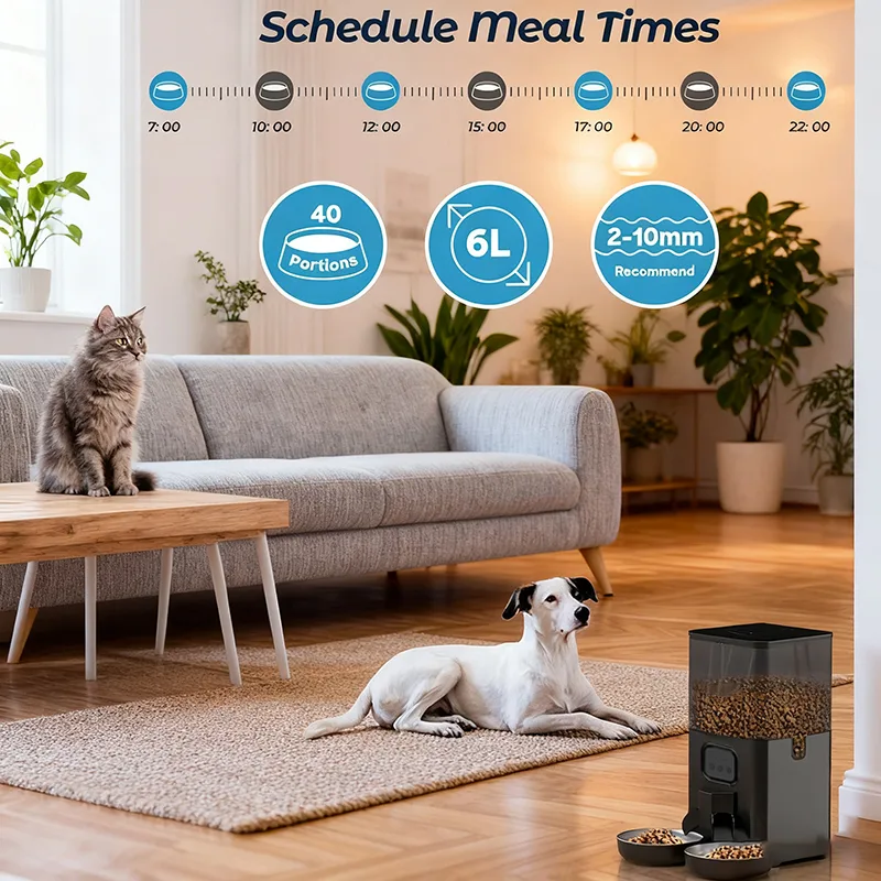4L/6L OEM Dual Bowls Automatic Cat Feeder with Camera TUYA APP Stainless Bowl - detail