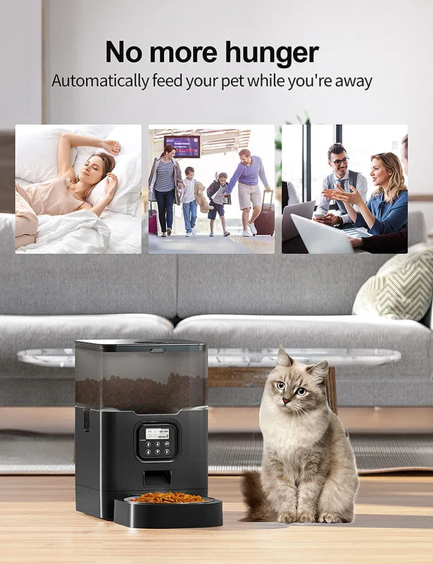 Distributore Automatico di Croccantini con Timer da 6L in Acciaio Inox per Gatti con Registratore Vocale