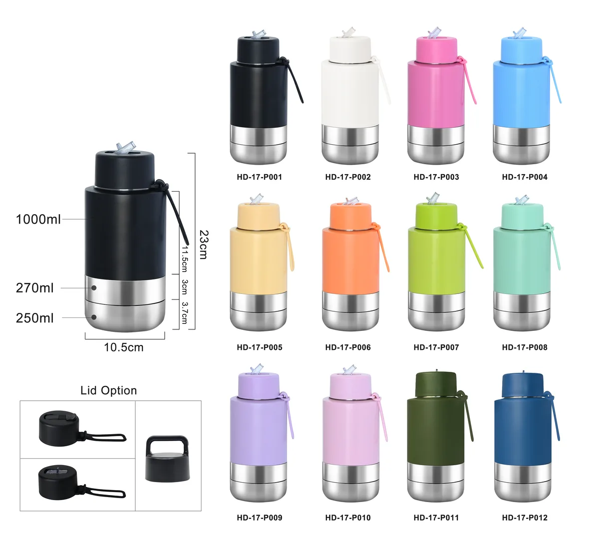 32 oz 3-in-1 tragbare Edelstahl-Reisewasserflasche für Haustiere mit Futtersbehälter - detail