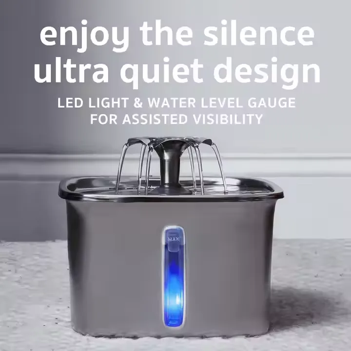 2.6L Stainless Steel Cat Water Fountain Automatic Pet Water Dispenser