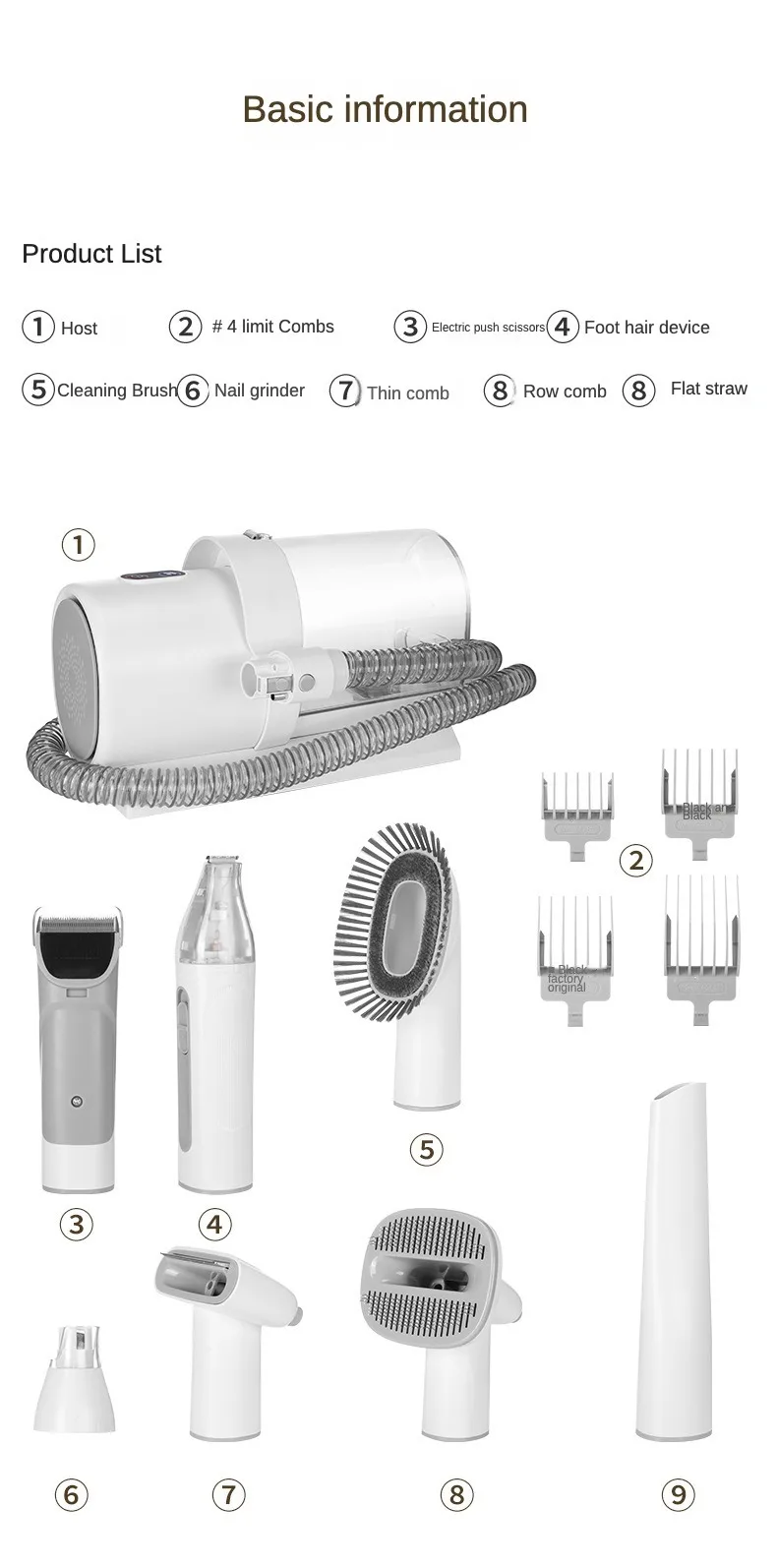 Kit d'aspirateur de toilettage pour animaux tondeuse électrique brosse cardée pour chien et chat - detail