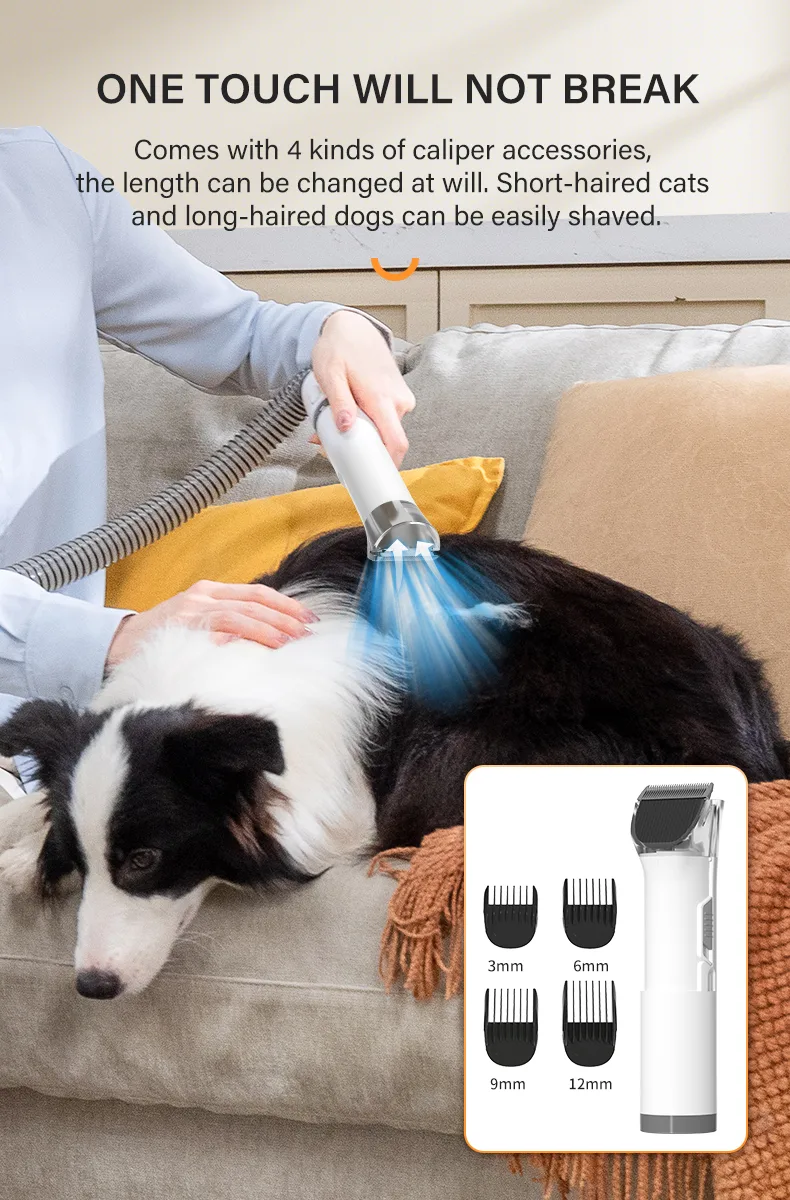Professionelles Fellpflege-Set für Haustiere: Fellentferner-Bürste mit Haartrockner-Vakuum für Hunde und Katzen - detail