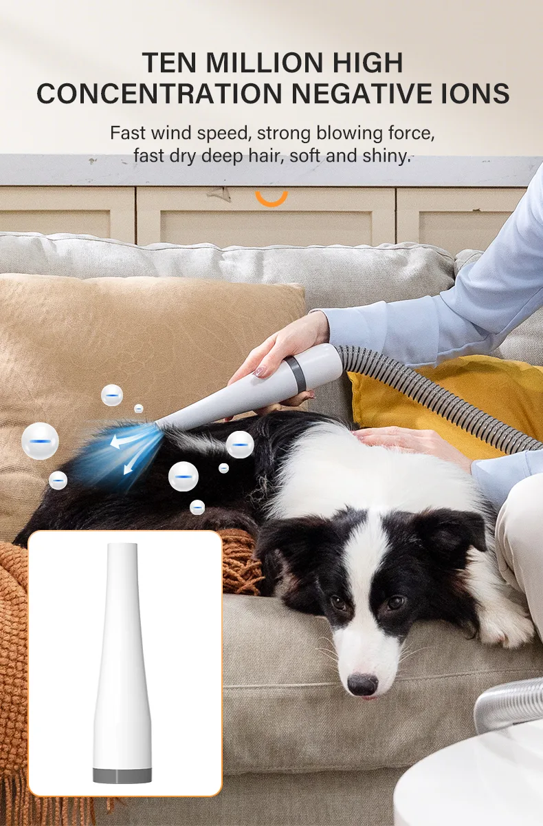 Professionelles Fellpflege-Set für Haustiere: Fellentferner-Bürste mit Haartrockner-Vakuum für Hunde und Katzen - detail