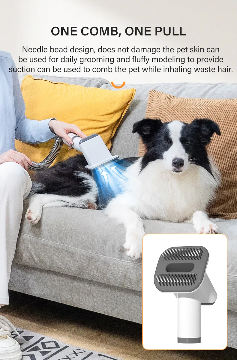 Professionelles Fellpflege-Set für Haustiere: Fellentferner-Bürste mit Haartrockner-Vakuum für Hunde und Katzen - detail
