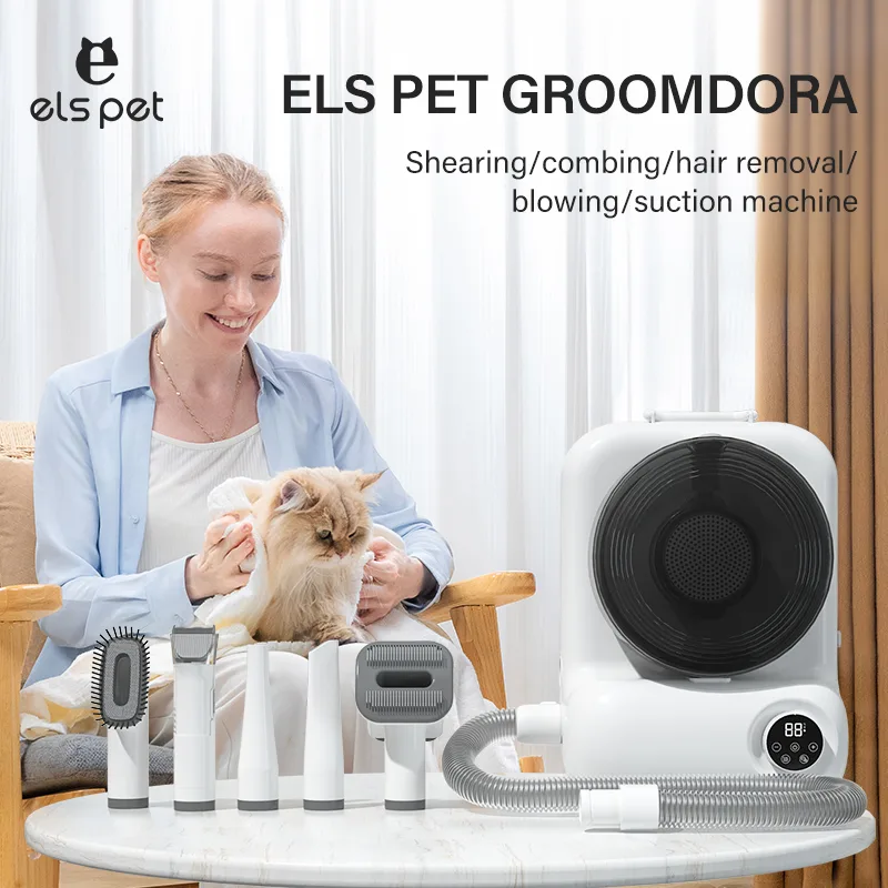 Professionelles Fellpflege-Set für Haustiere: Fellentferner-Bürste mit Haartrockner-Vakuum für Hunde und Katzen - detail