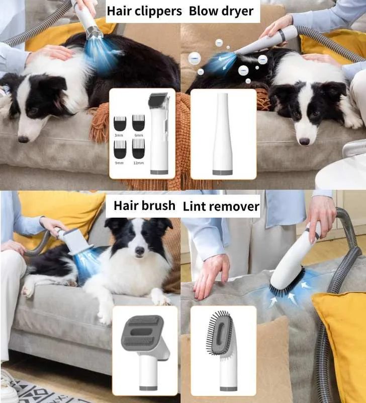 Professionelles Fellpflege-Set für Haustiere: Fellentferner-Bürste mit Haartrockner-Vakuum für Hunde und Katzen