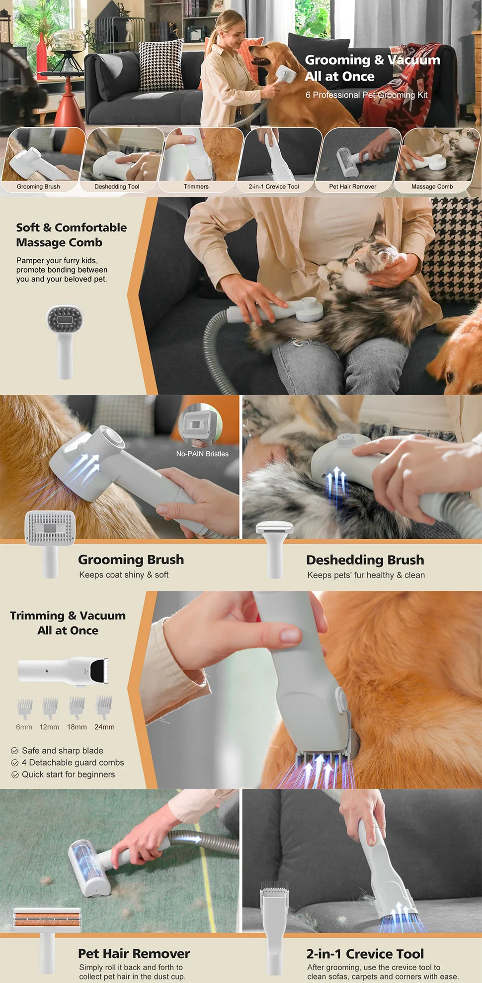 Tierstaubsauger Elektrische Schermaschine Slicker-Pflegebürste Set für Hund und Katze - detail