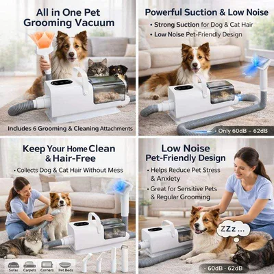 Low Noise Pet Grooming Vacuum All-in-One Hair Removal Clipper Brush Kit