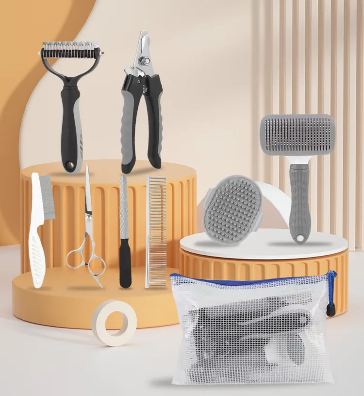 9-in-1 Tierpflege-Kombiset: Nagelknipser, Feile, Unterwollharke, Kamm, Bürste - detail