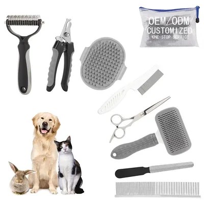 9 in 1 Pet Grooming Combo Kit Nail Clipper File Deshedding Rake Comb Brush