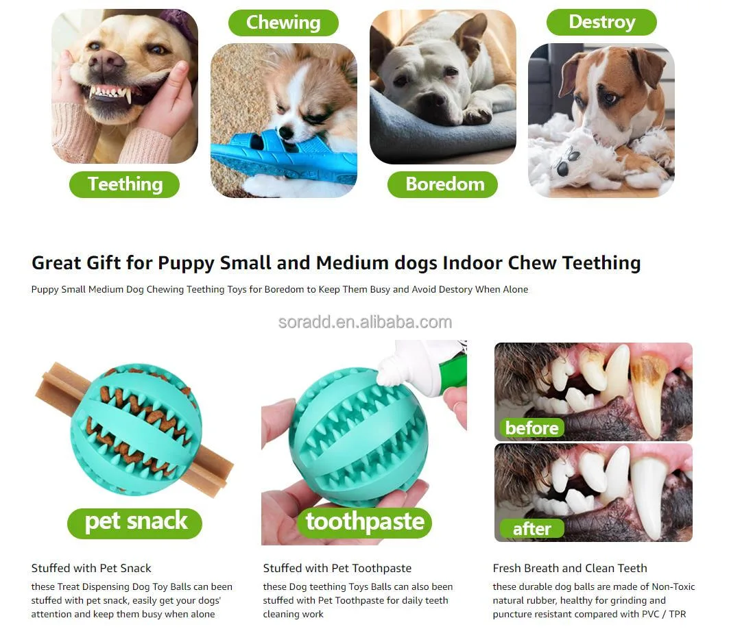 Pelota masticable interactiva de caucho natural resistente para perros, con limpieza de dientes - detail