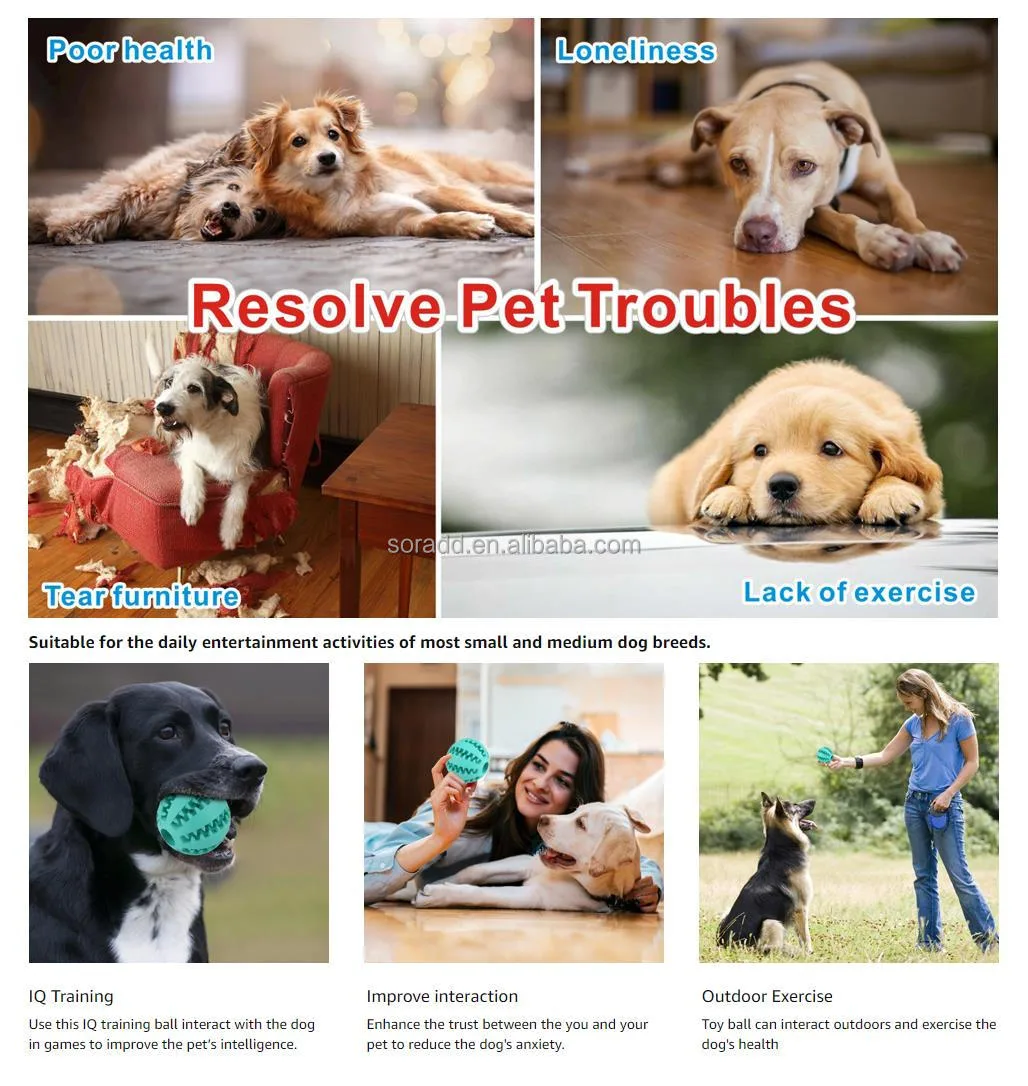 Pelota masticable interactiva de caucho natural resistente para perros, con limpieza de dientes - detail