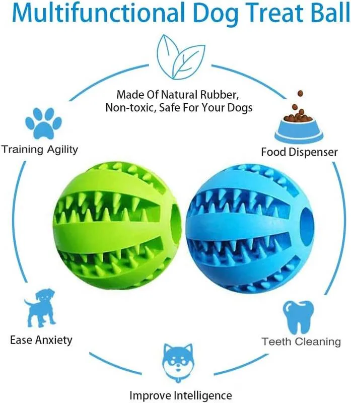 Pelota masticable interactiva de caucho natural resistente para perros, con limpieza de dientes