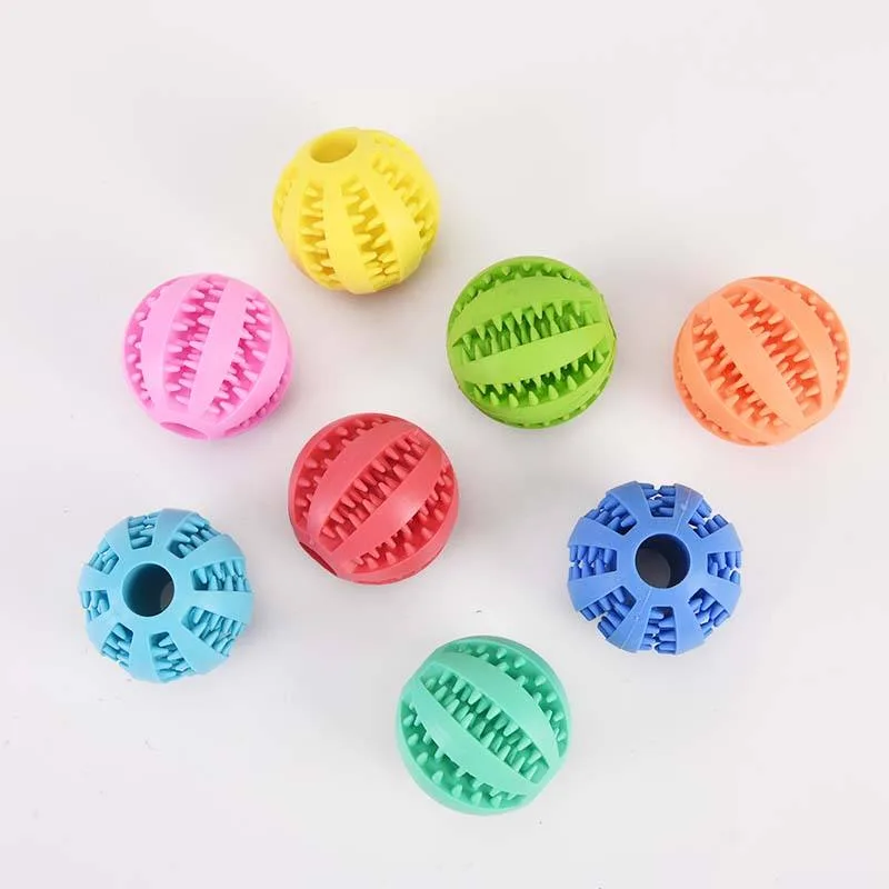 Pelota masticable interactiva de caucho natural resistente para perros, con limpieza de dientes