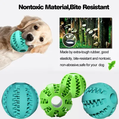 Tough Natural Rubber Dog Chew Ball Toy Teeth Cleaning Interactive