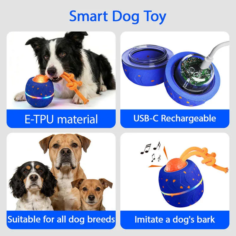 Automatischer beweglicher hüpfender Hundeball als Spielzeug, selbstunterhaltend, smart-interaktiv, beißfest