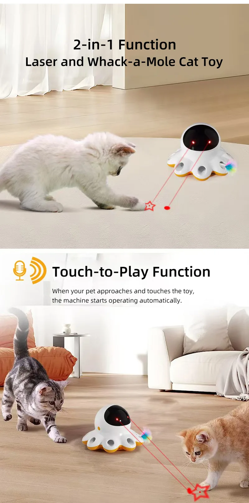 Intelligentes Katzenspielzeug mit 360-Grad-Zufallsrotation, Laserprojektion und Federaufsatz - detail