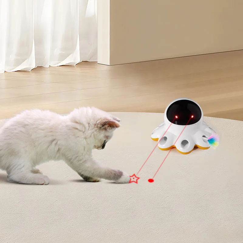 Intelligentes Katzenspielzeug mit 360-Grad-Zufallsrotation, Laserprojektion und Federaufsatz