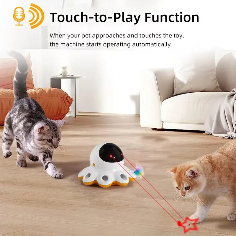 Intelligentes Katzenspielzeug mit 360-Grad-Zufallsrotation, Laserprojektion und Federaufsatz