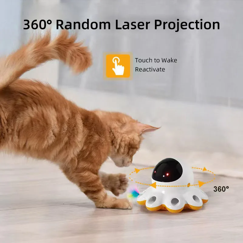 Intelligentes Katzenspielzeug mit 360-Grad-Zufallsrotation, Laserprojektion und Federaufsatz